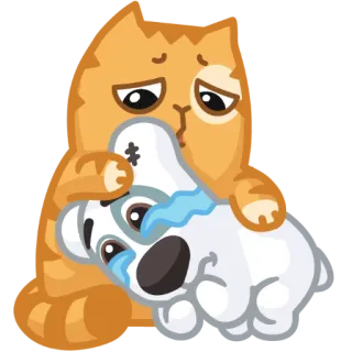 😢 kucing, anjing, sedih, menangis, peluk, imut, stiker whatsapp sticker