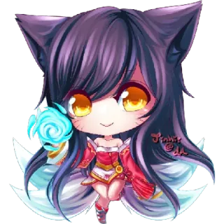 😁 Ahri League of Legends Ари, League of Legends, Аниме, Чиби, Видеоигра, Милый, Фанатское творчество telegram sticker