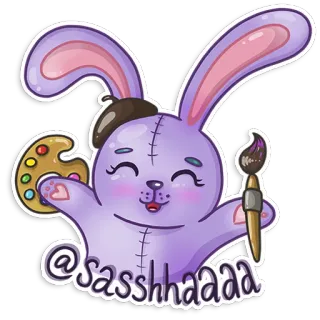 🎨 @sasshhaaaa кролик, художник, картина, милый, мультфильм, фиолетовый whatsapp sticker