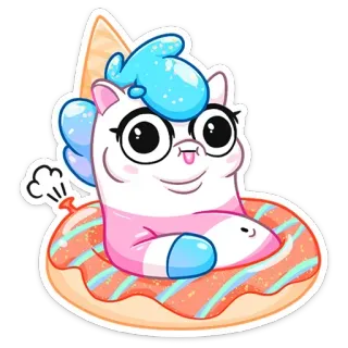 🍩 만화, 유니콘, 귀여운, 도넛, 튜브, 카와이, 스티커 telegram sticker