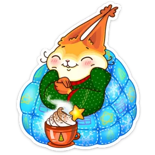 ☺️ écureuil, hiver, cosy, chocolat chaud, mignon, fête, noël whatsapp sticker