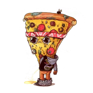 😠 pizza, cartoon, food, character, slice, pee, funny, bandana telegram sticker
