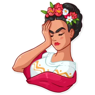 🤦 Frida Kahlo фрида кало, художник, мексиканка, женщина, портрет, цветы telegram sticker