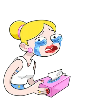 😭 llorando, triste, dibujos animados, mujer, emociones, lágrimas, pañuelo telegram sticker