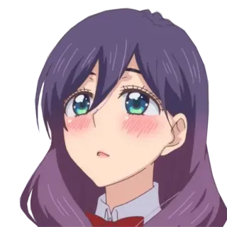 😇 anime, girl, cute, cartoon, character, purple hair, bow whatsapp sticker