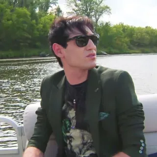 🌟 man, sunglasses, blazer, outdoors, boat, summer, portrait, fashion, style telegram sticker