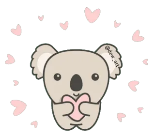 💕 @dew_art 코알라, 귀여운, 하트, 동물, 카와이, 디지털 아트 telegram sticker