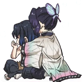🦋 Shinobu Kocho, Inosuke Hashibira Demon Slayer Anime, Demon Slayer, Shinobu Kocho, Inosuke Hashibira, Personnages, Amitié, mignon telegram sticker