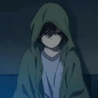 😀 アニメ, パーカー, 悲しい, 少年, 暗い telegram sticker