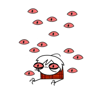 👁 Мультфильм, Глаза, Жуткий, Красные глаза, Мультяшный персонаж, Сидит whatsapp sticker