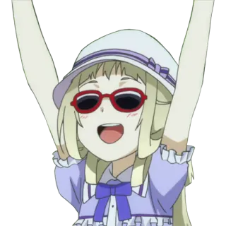 😄 ragazza anime, occhiali da sole, cappello, cartone animato, carino, sorridente telegram sticker