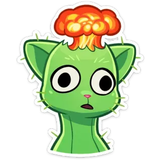 🤯 cactus, chat, explosion, drôle, autocollant, dessin animé telegram sticker