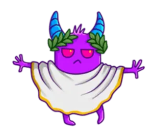 😌 Cartoon, Monster, Teufel, Toga, Hörner, Mythologie, Lila, Griechisch whatsapp sticker