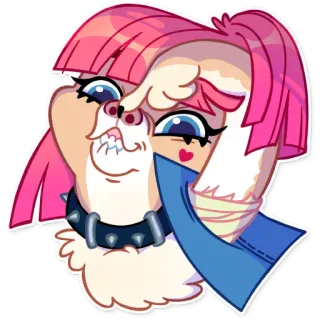 😛 sticker, desenho animado, cachorro, fofo, cabelo rosa, coleira, coração whatsapp sticker