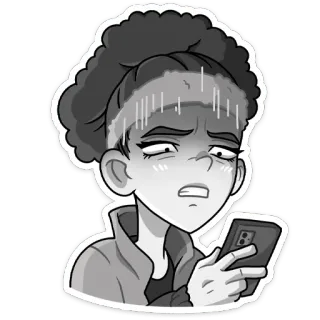 😖 cartoon, woman, worried, mobile, phone, expression telegram sticker