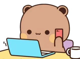🐻 orso, laptop, telefono, cartone animato, carino, scrivania, caffè, computer telegram sticker