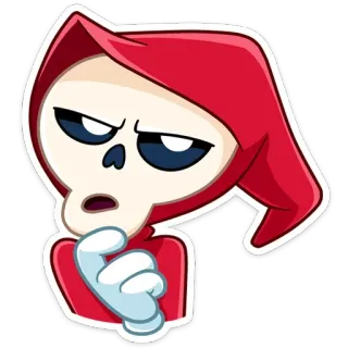 🤔 Tristo Mietitore, Scheletro, Cartone animato, Morte, Rosso, Cappuccio, Emoji, Personaggio telegram sticker