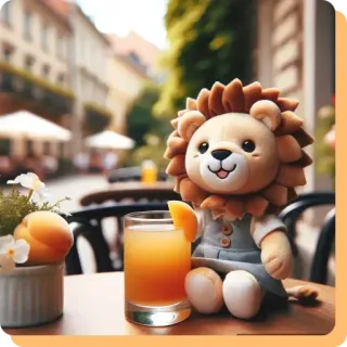 🛍 lew, pluszak, napój, morela, słodki, stół, kawiarnia whatsapp sticker
