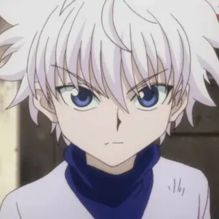 🌑 Killua Zoldyck Hunter x Hunter 애니메이션, 소년, 흰머리, 진지한, 키르아, 조르딕 telegram sticker