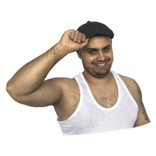 😂 Mann, Porträt, Hut, Tanktop, lächelnd, Person whatsapp sticker