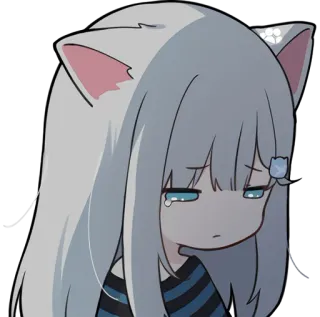 😓 Аниме, Кошачьи ушки, Грустный, Плачущий, Чиби, Каваий whatsapp sticker
