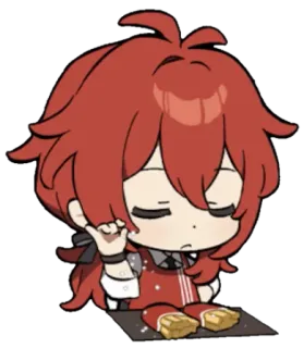 🍟 Diluc Genshin Impact anime, chibi, Diluc, Genshin Impact, video game, red hair, cute telegram sticker