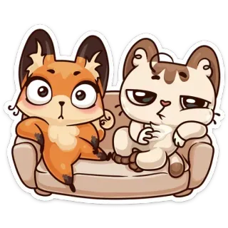 😱 volpe, gatto, cartone animato, animale, carino, adesivo telegram sticker