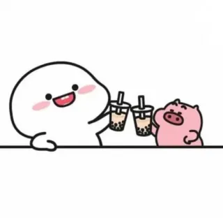 🥂 Desenho animado, Fofo, Porco, Bubble tea, Kawaii telegram sticker