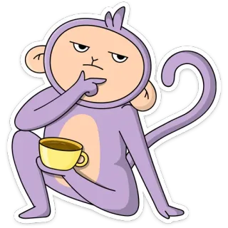 🤔 monyet, berpikir, kopi, kartun, hewan, imut whatsapp sticker