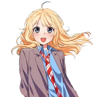 😃 Kaori Miyazono Your Lie in April anime, blonde, school uniform, smile, happy telegram sticker