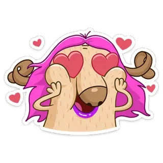 😍 stiker, kartun, ilustrasi, karakter, hati, cinta, rambut merah muda whatsapp sticker