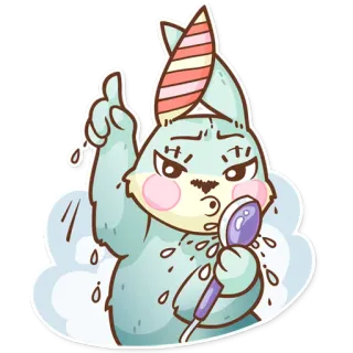 🚿 królik, kreskówka, prysznic, śpiewanie, mikrofon, czapeczka imprezowa, kąpiel telegram sticker
