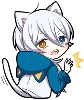 😱 Anime, Kot, Białe włosy, Chibi, Słodkie, Heterochromia, Kawaii, Naklejka telegram sticker