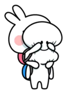 😋 만화, 토끼, 배낭, 귀여운, 슬픈, 눈물, 흰색 telegram sticker