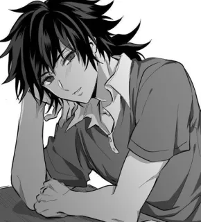 🌟 Anime, Manga, Hombre, Chico, Pelo negro, Ilustración, Retrato telegram sticker
