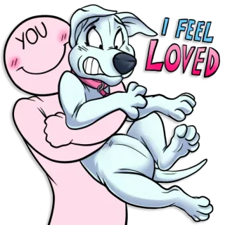 ❤ YOU I FEEL LOVED perro, abrazo, amor, afecto, dibujo animado, mascota telegram sticker