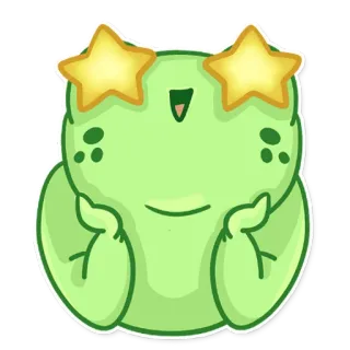 🤩 лягушка, милый, звезда, каваий, зеленый, счастливый, мультик telegram sticker