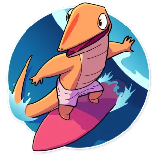 🏄 hagedis, surfen, cartoon, oceaan, golven, dier telegram sticker
