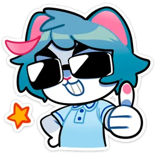 👍 kreskówka, kot, kciuk w górę, okulary, gwiazda, słodki telegram sticker