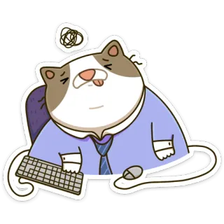 😜 cat, tired, office, computer, work, cartoon whatsapp sticker