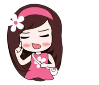 ☝ 卡通, 女孩, 可爱, 花, 粉色, 头发 whatsapp sticker