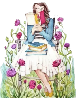 📖 femme, lecture, livre, fleurs, floral, jardin whatsapp sticker