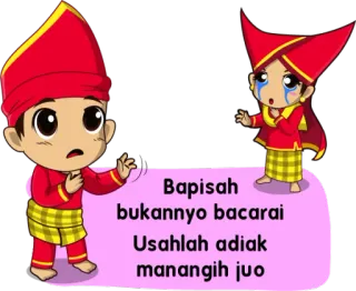 😜 Bapisah bukannyo bacarai Usahlah adiak manangih juo tradisional, pasangan, sedih, menangis, pakaian telegram sticker