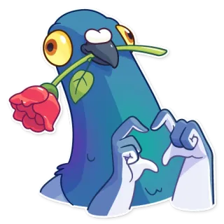 🌹 นกพิราบ, นก, กุหลาบ, ความรัก, หัวใจ, สัตว์ telegram sticker