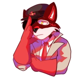 😔 여우, 캐릭터, 탐정, 모자, 만화, 퍼리 telegram sticker