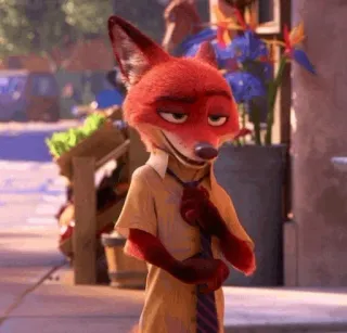 📍 Nick Wilde Zootopia fuchs, cartoon, animation, krawatte, selbstgefällig, disney, zoomania telegram sticker