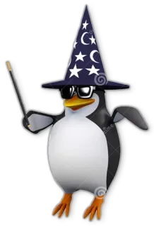 🎭 penguin, wizard, magic, cartoon, glasses, stars, moon telegram sticker