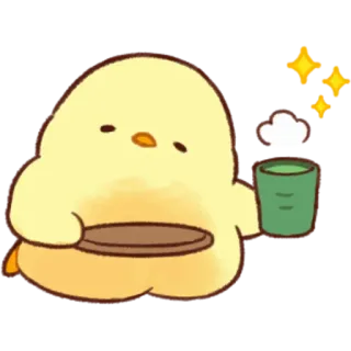 🍵 ลูกเจี๊ยบ, สีเหลือง, น่ารัก, คาวาอิ, ชา, เครื่องดื่ม telegram sticker