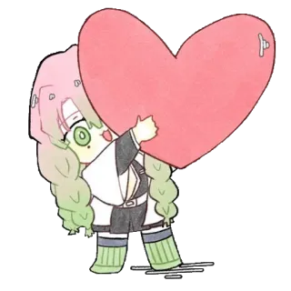 💖 Mitsuri Kanroji Demon Slayer 动漫, 爱心, 可爱, Q版, 鬼灭之刃 whatsapp sticker
