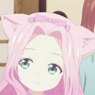 ☺️ Anime, Orecchie da gatto, Capelli rosa, Carino, Ragazza telegram sticker